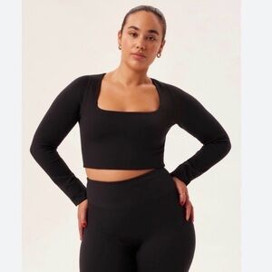 Girlfriend Collective Kinsley Long Sleeve Top Black Size XXS NEW